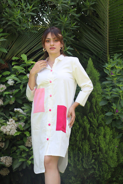 Summer Shirt Dress - Pastel Pink & Rani Pink