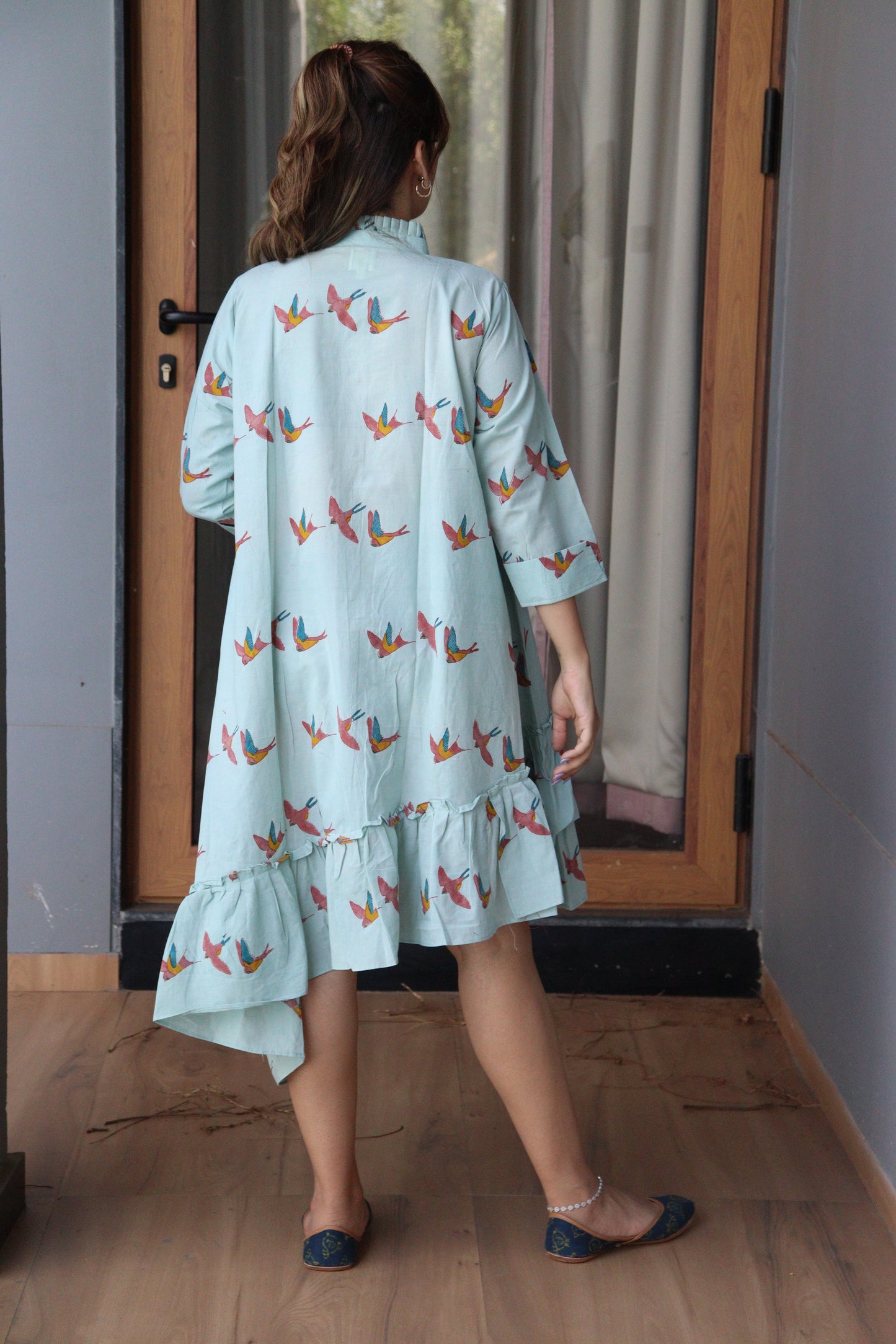 Birds Print Layered Summer Dress