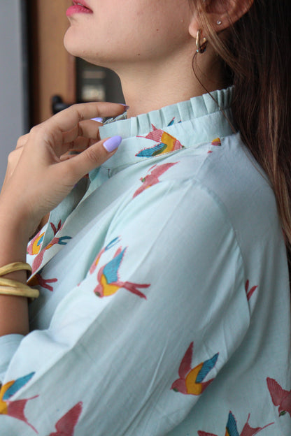 Birds Print Layered Summer Dress